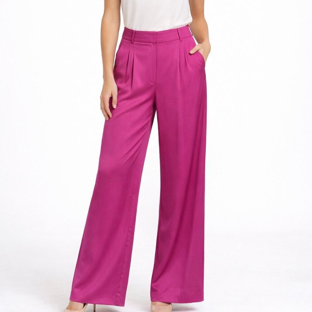 House of Harlow Satin Wide Leg Pleated Pant Trousers Women’s Size Large Barbie